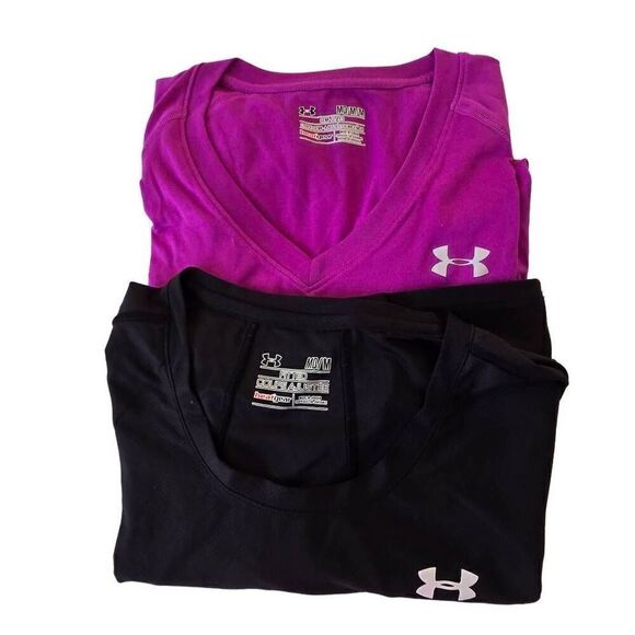 Under Armour Women's Heat Gear 2 Athletic T-Shirts Black Fushia Pink Size Medium - Picture 1 of 13
